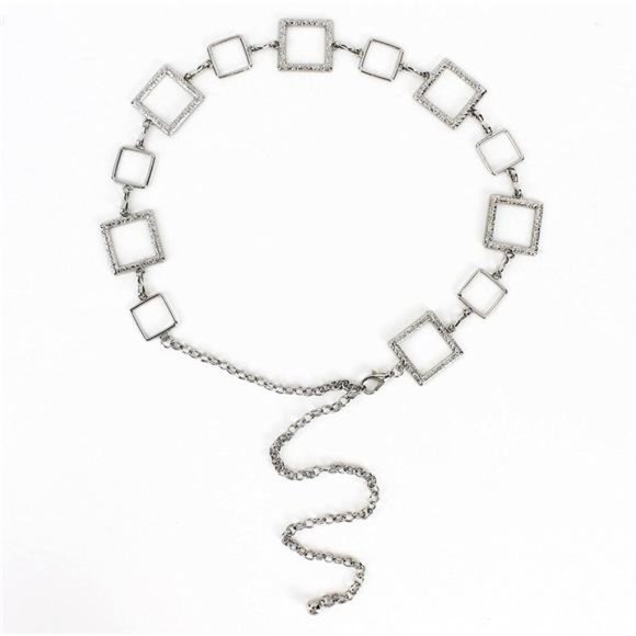 LABANCA Womens Metal Chain Dress Belt Hollow Out Leaf Bead Pendant main image 3